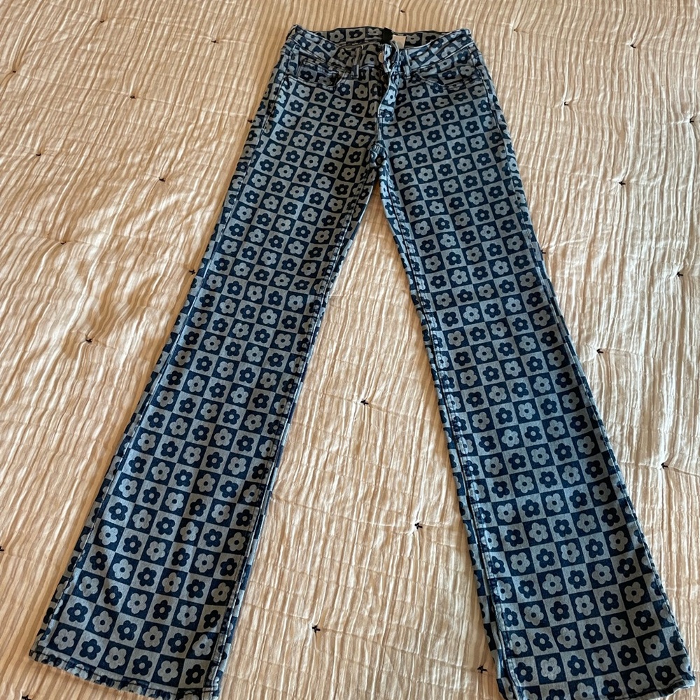 H&M Blue Floral Denim Pants